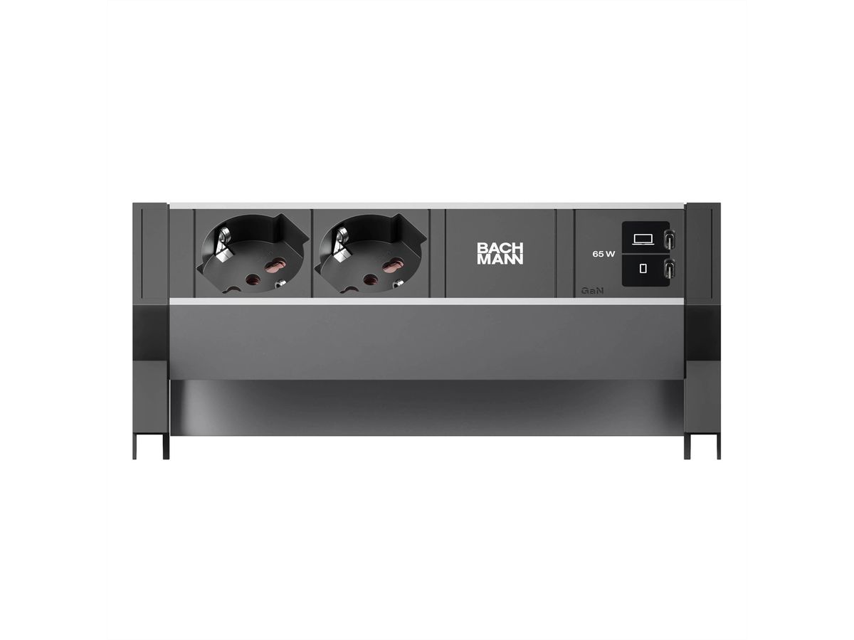 BACHMANN DESK2 ALU BLACK 2xP40, 1xUSB C/C 65W L=0,2m