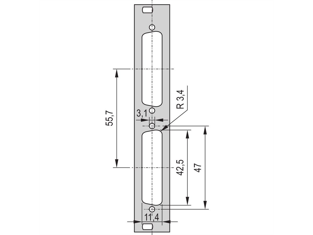 SCHROFF Frontplatte SUB-D Ausbruch - TEILFRONTPL.3HE 4TE 2X25 DC