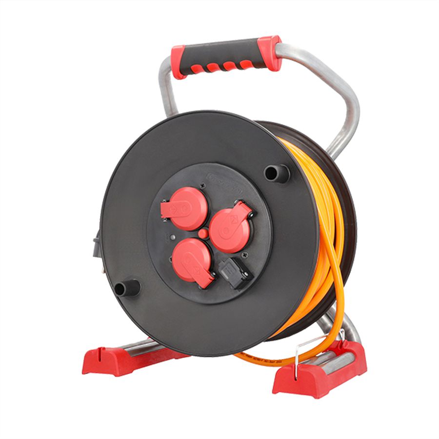 BACHMANN Profi-Kabeltrommel 3xCEE7/3 H07BQ-F 3G 2,5mm² 40,0m, 1x USB-A Charger 5V/1A
