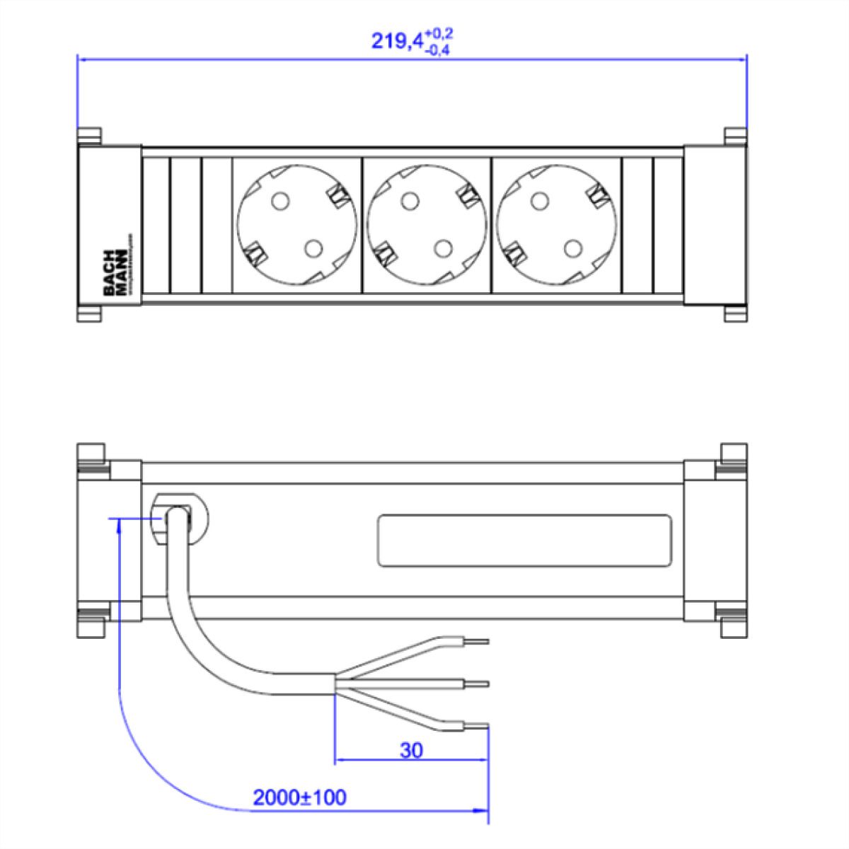 BACHMANN POWER FRAME 3xCEE7/3, Strom 2,0m AEH inkl. Montagestecker