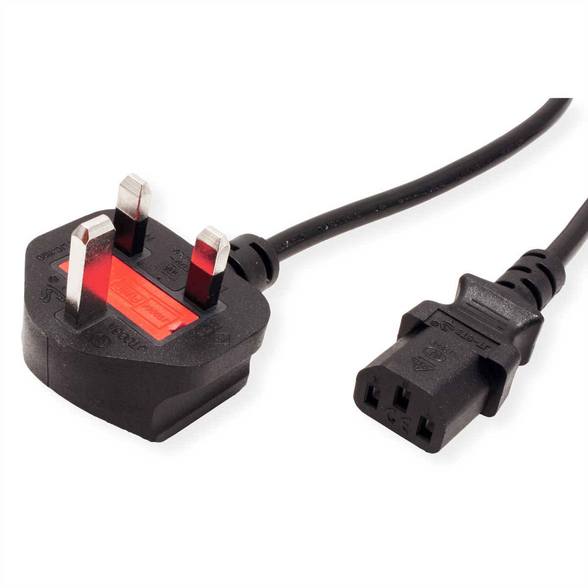 VALUE UK Netzkabel, gerade IEC-Buchse, 10A, schwarz, 3,15 m