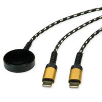 ROLINE USB Split-Ladekabel, bis 60W + Ladepad (bis 15W), für Samsung Geräte, Typ C - C, schwarz / gold, 1,2 m