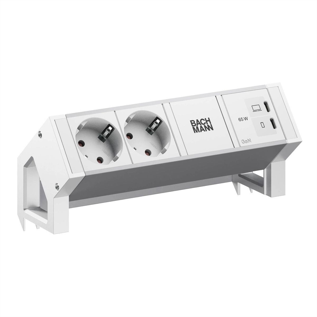 BACHMANN DESK2 ALU WHITE 2xCEE7/3, 1xUSB C/C 65W L=0,2m RAL9010