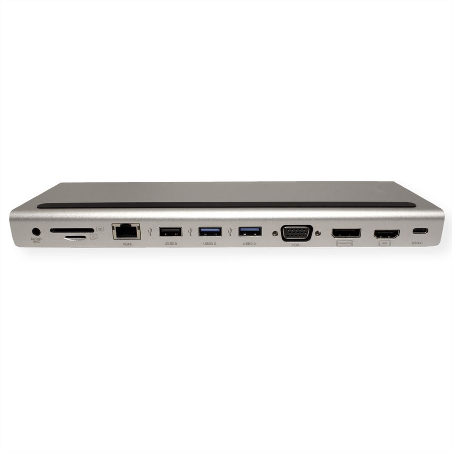 VALUE USB-C Multiport Docking Station, 4K HDMI/DP, VGA, USB, Card Reader, PD, LAN, Audio