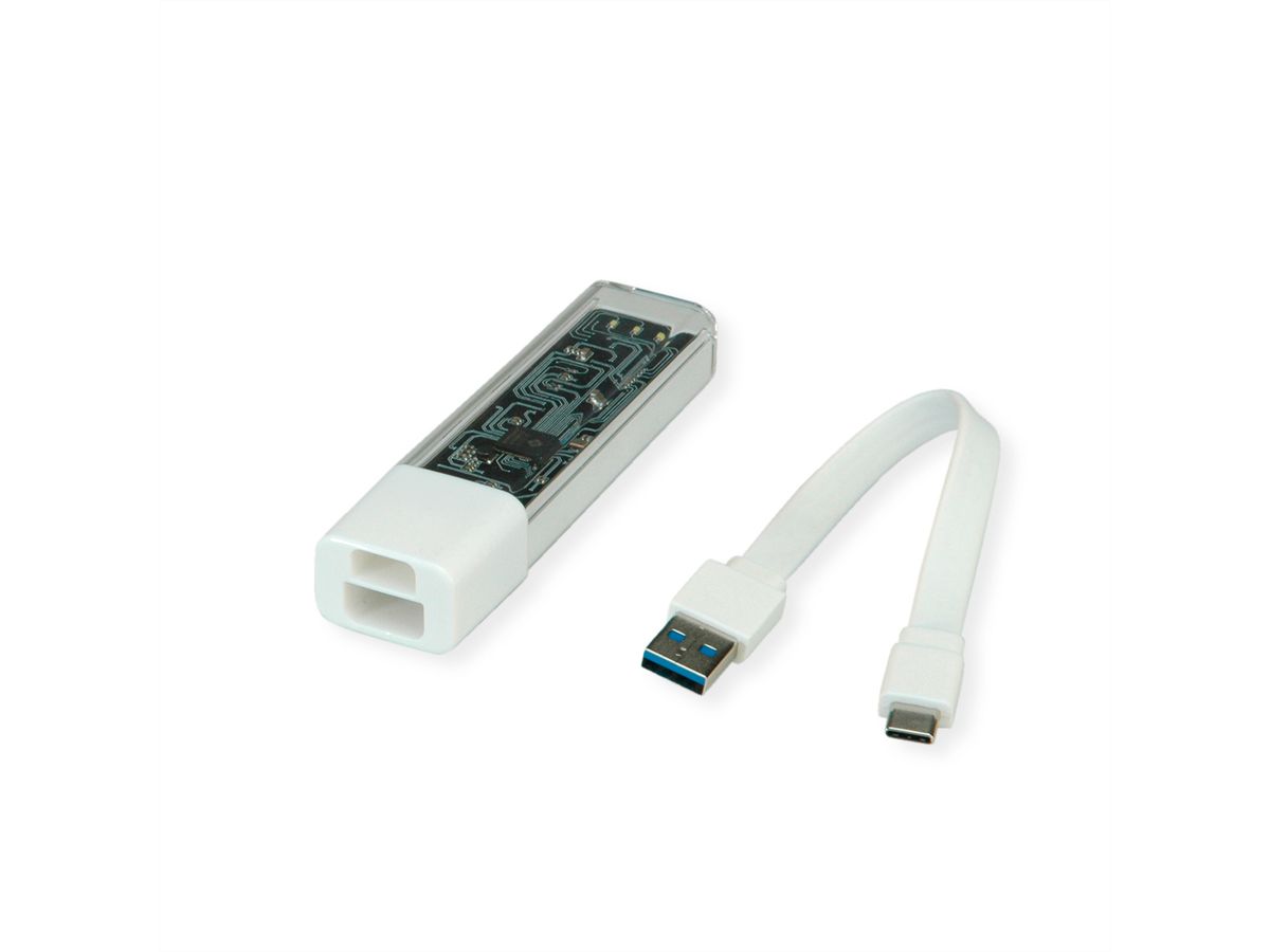 ROLINE Mobiler USB 3.2 Gen 1 Hub, 4fach, Typ A+C Anschlusskabel