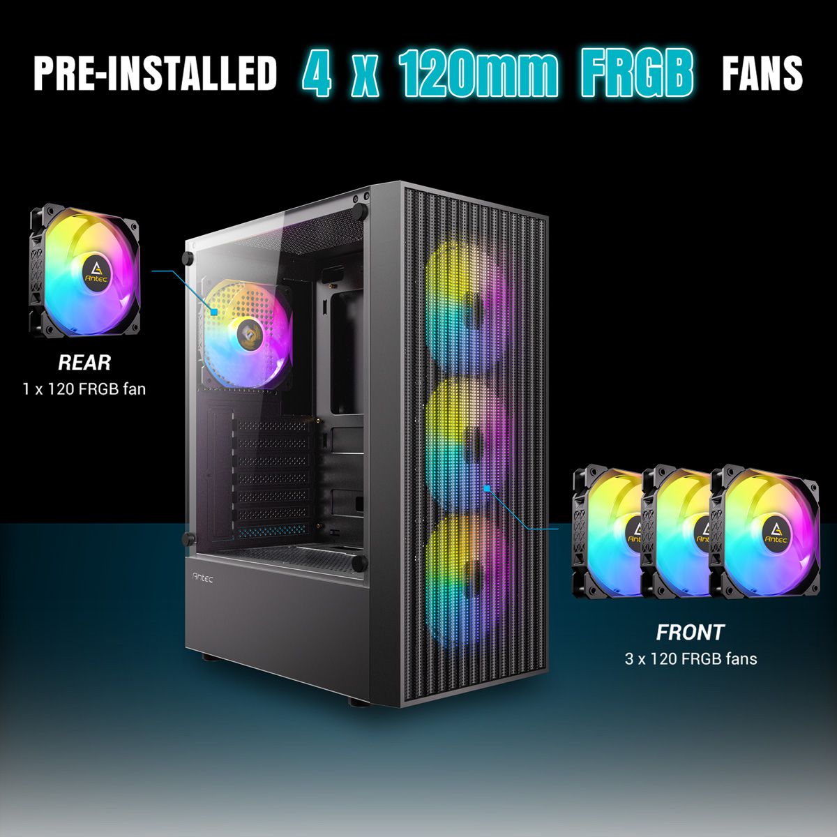 ANTEC AX27 RGB Elite PC Gehäuse Midi Tower Gaming ATX, schwarz