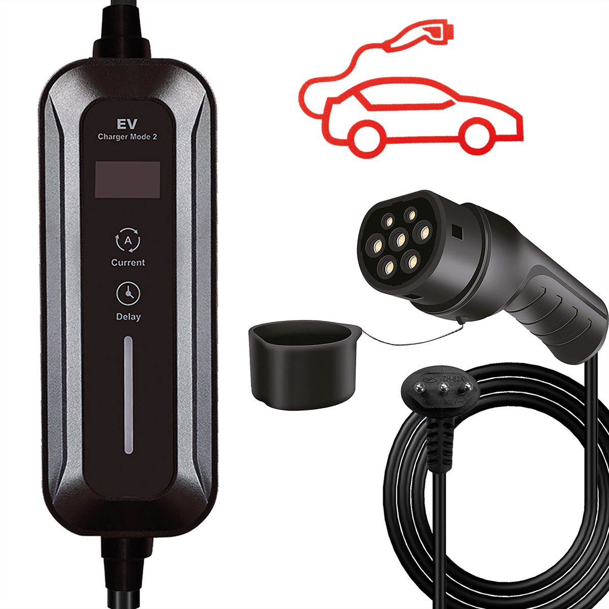 ROLINE Tragbares E-Auto Ladegerät, CEI23-50 (IT, Typ-L) & Typ2 Stecker, 1-phasig, Mode 2, 16 A, 3,6 kW, 3 m