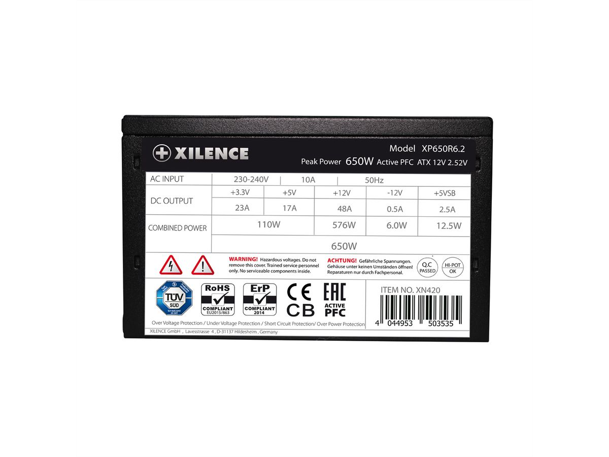 Xilence XP650R6.2 Gaming 650W ATX PC Netzteil, 80+, Non Modular