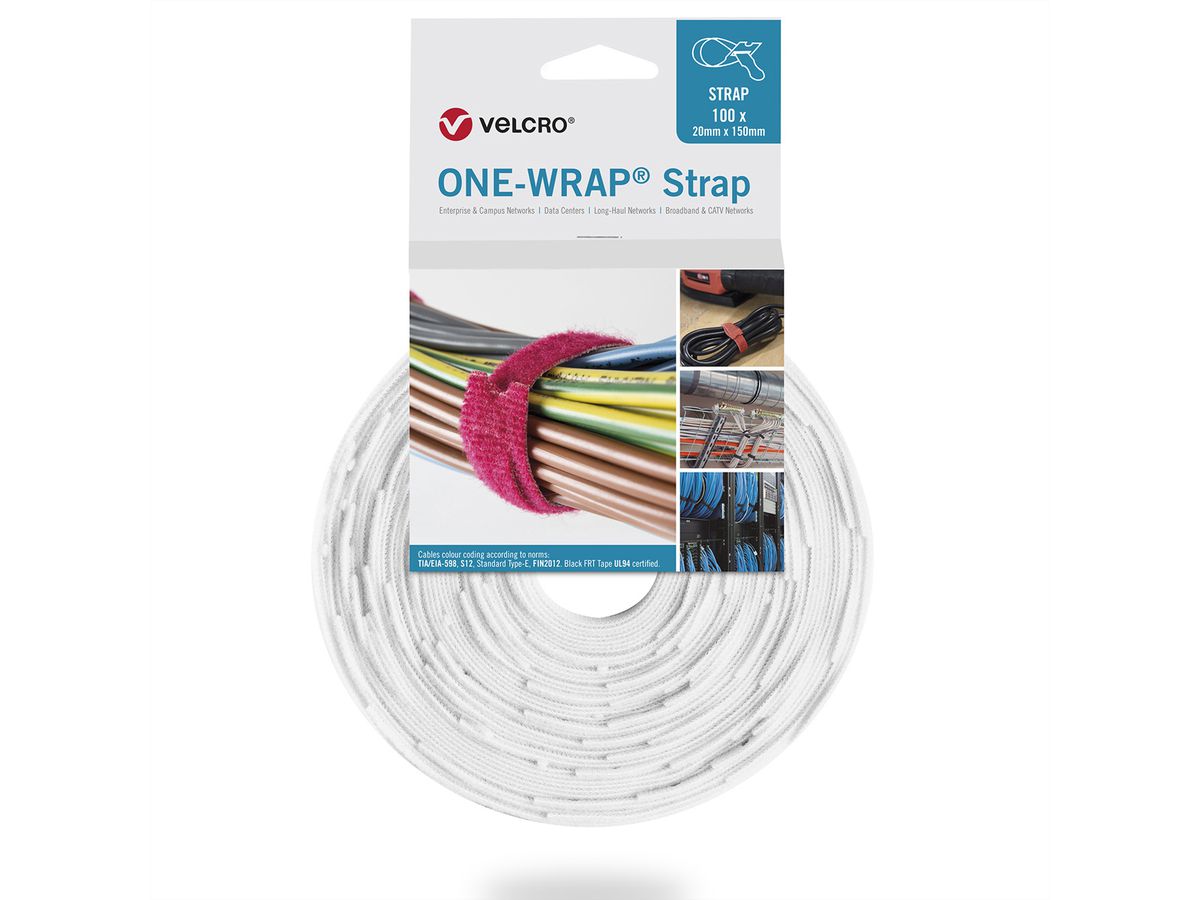 VELCRO® One Wrap® Strap 20mm x 200mm, 100 Stück, weiß
