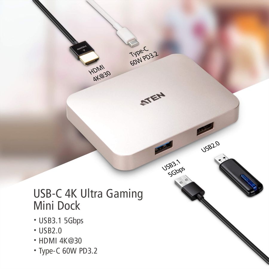 ATEN UH3235 USB-C 4K Ultra Mini Dock mit Power Passthrough