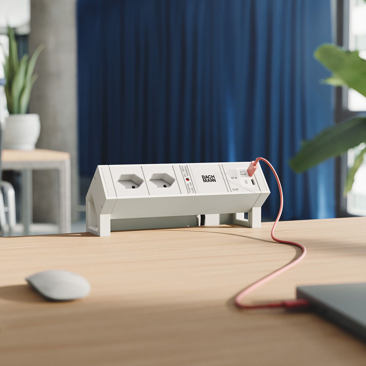 BACHMANN DESK2 white 2xCH 90°, 1xUSB C/C 65W L=0,2m RAL9010