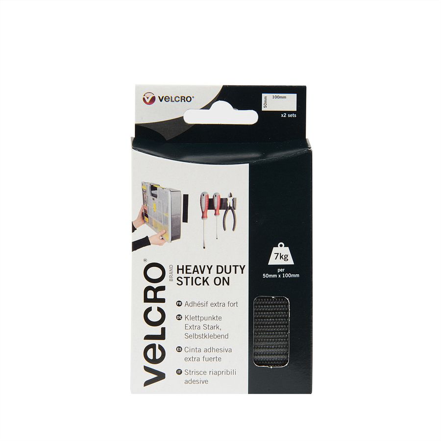 VELCRO® Klettstreifen Extra Stark Selbstklebend, Haken & Flausch 50mm x 100mm x 2 sets Schwarz