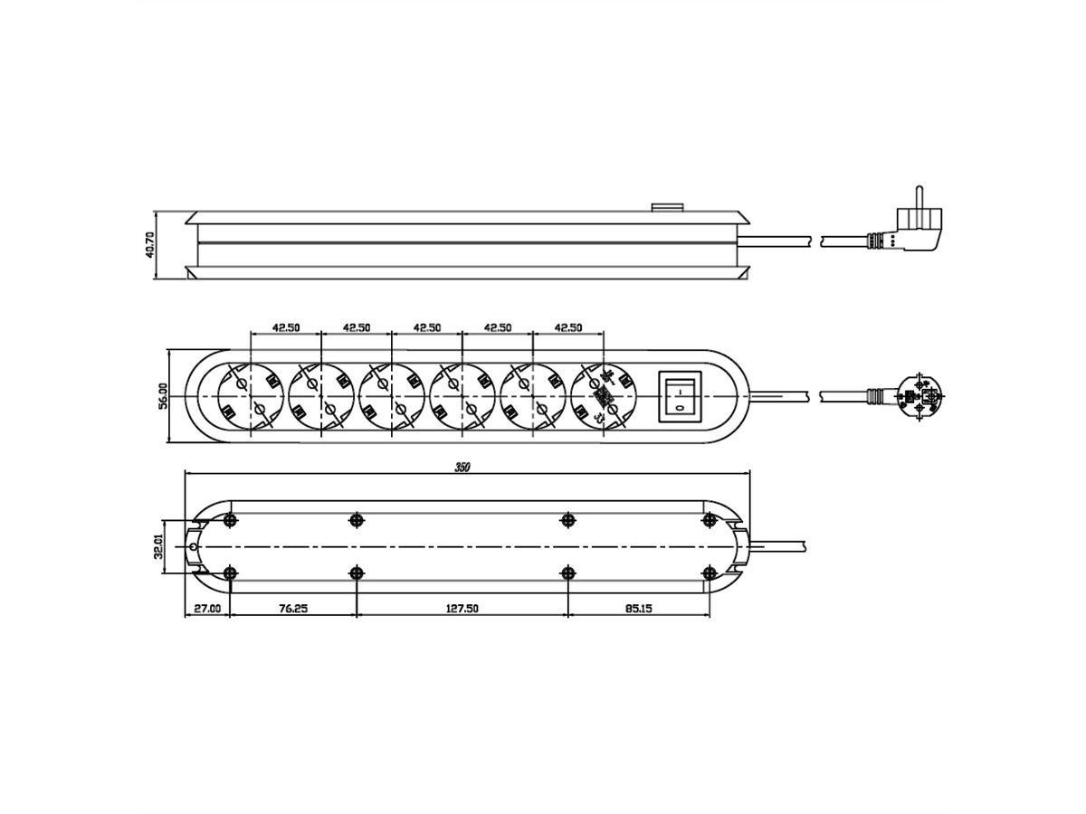 BACHMANN SMART Steckdosenleiste 6x Schutzkontakt, Schalter, schwarz, 3 m