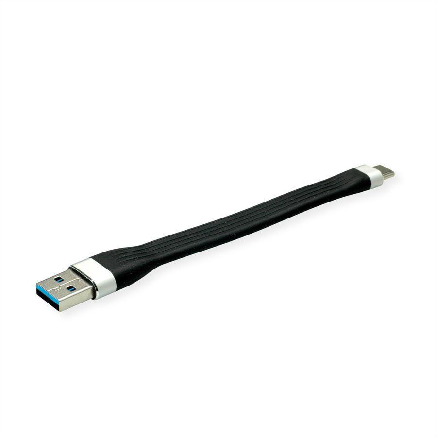 ROLINE USB 3.2 Gen 1 Silikonkabel, USB A-C, ST/ST, schwarz, 11 cm