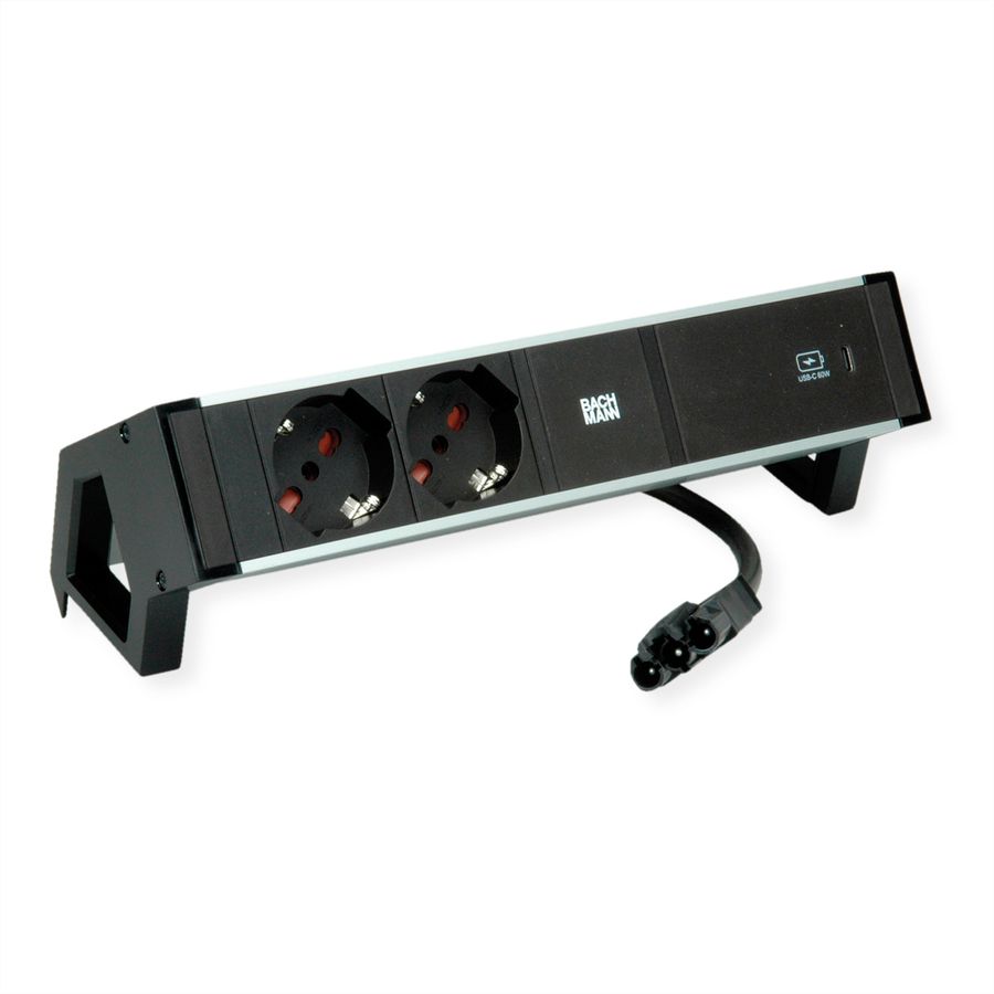 BACHMANN DESK2 ALU BLACK 2xP40, 1xUSBC 60W 0,2m GST18 Italia