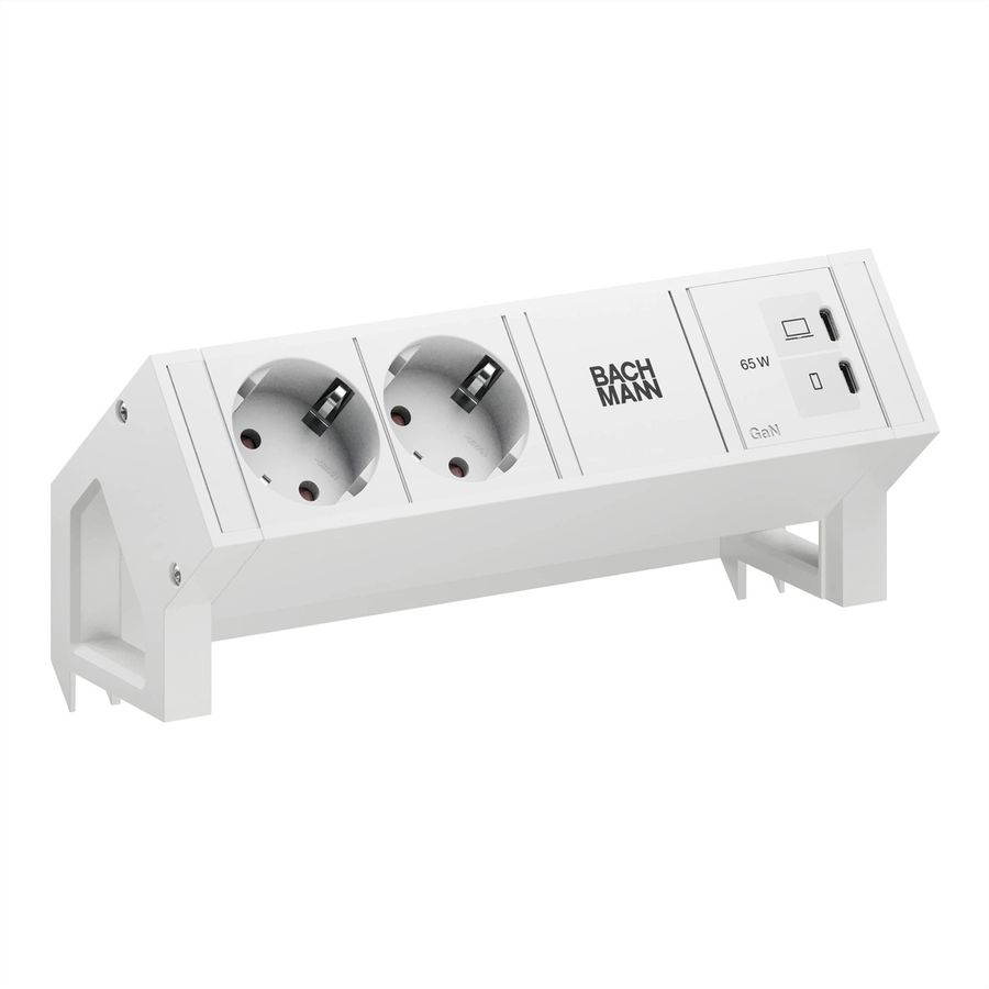 BACHMANN DESK2 PURE WHITE 2xCEE7/3, 1xUSB C/C 65W L=0,2m RAL9010