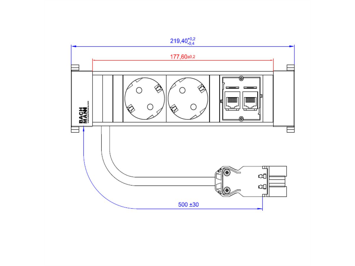 BACHMANN POWER FRAME Small 2x Schutzkontakt 2x CAT6