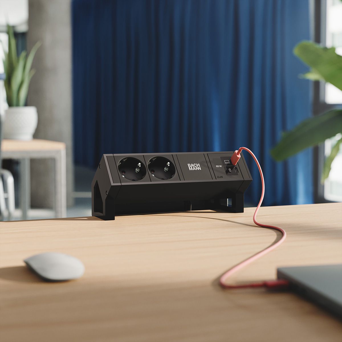 BACHMANN DESK2 2xCEE7/3 1xUSB C/C 65W, L=0,2m RAL9005