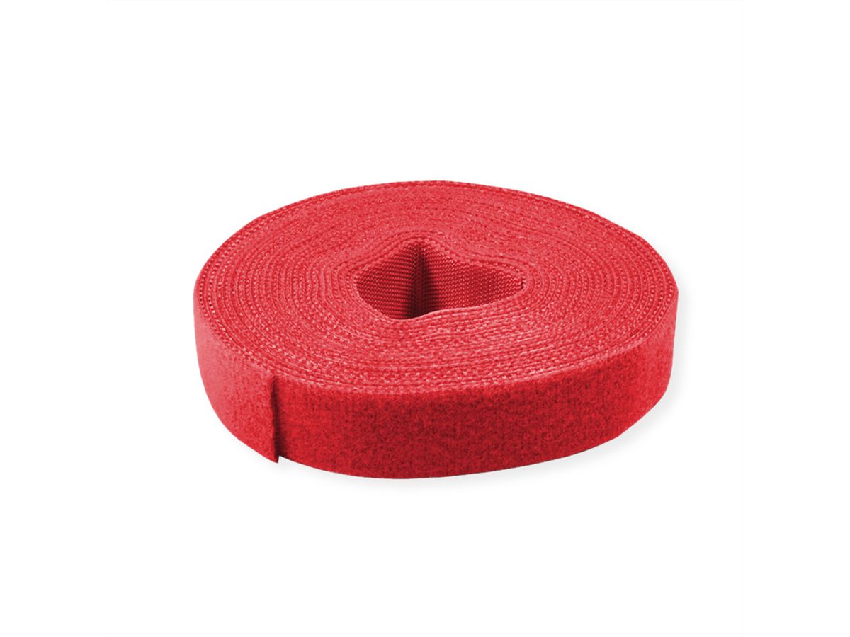 VALUE Klettband auf Rolle, 10mm, rot, 25 m