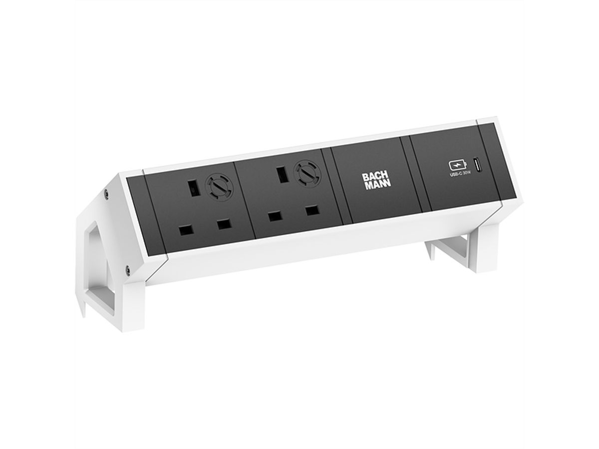 BACHMANN DESK2 2xUK 1xUSB C 30W, 0,2m GST18 RAL9010 United Kingdom