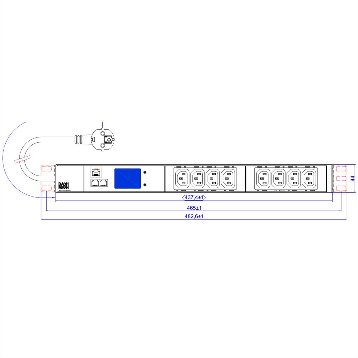 BACHMANN 19 Zoll 1HE BN2000 8xC13, TCP/IP Strom 2,0m CEE7/7