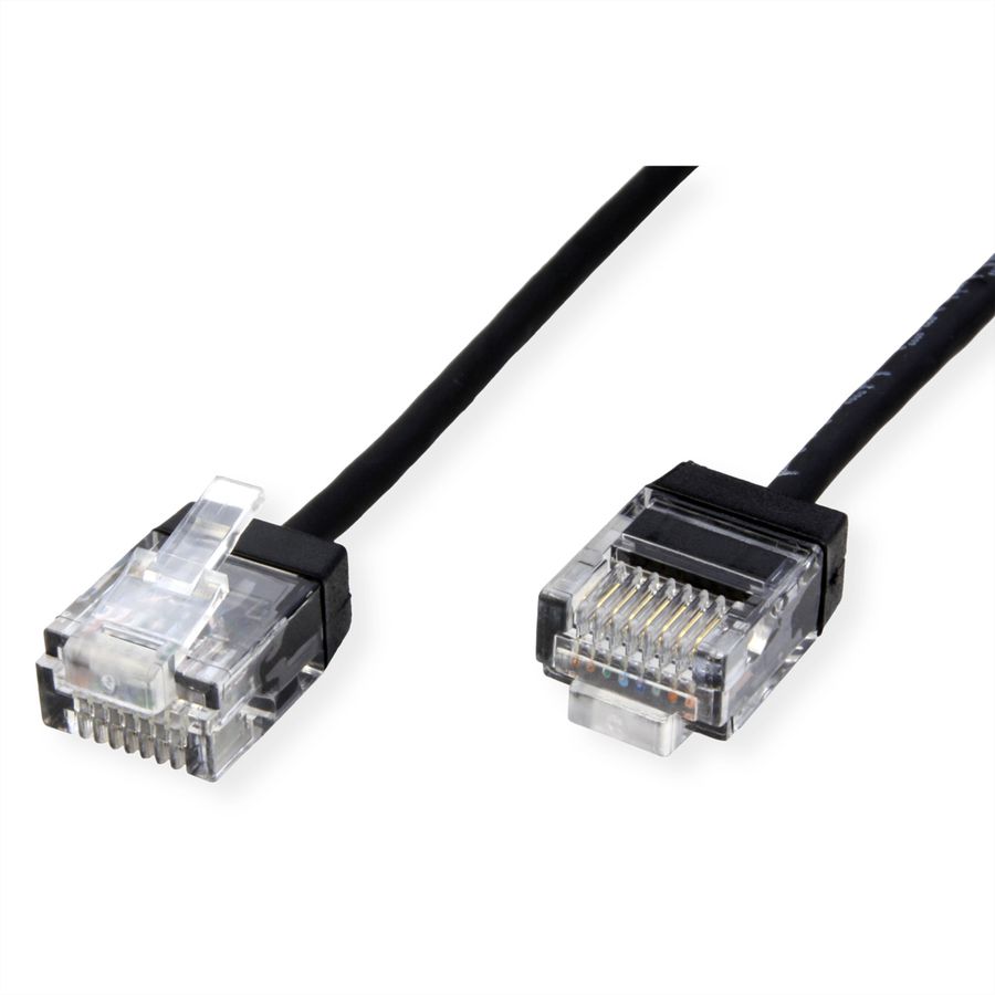 ROLINE UTP DataCenter Patchkabel Cat.6A (Class EA), LSOH, slim, extra kurzer Stecker, schwarz, 2 m