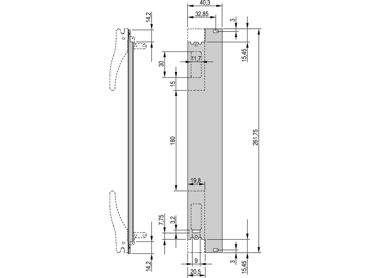 SCHROFF Frontplatte für XL-Griff, 8 TE - FRONTPLATTE XL M.S.6HE 8TE