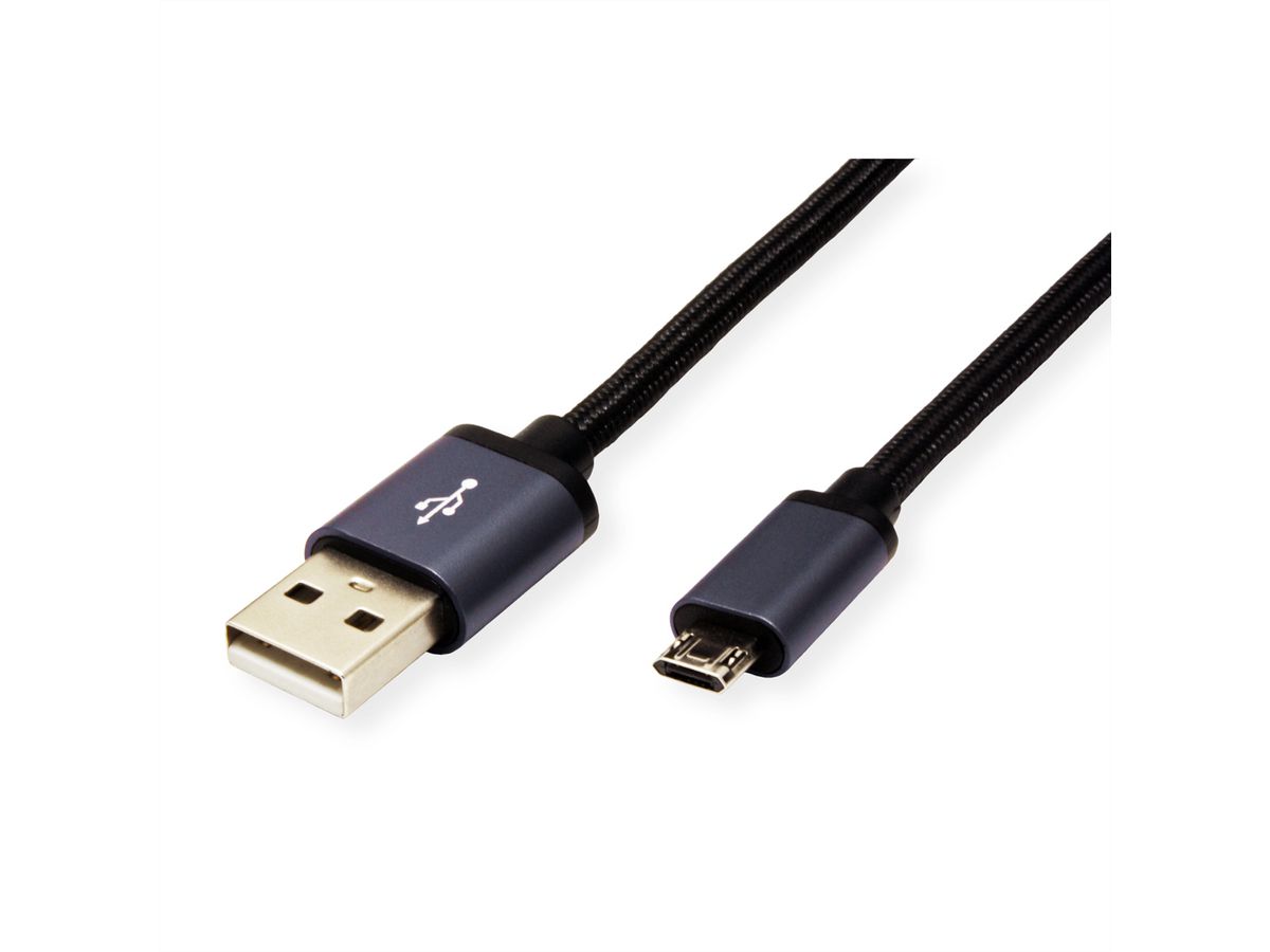 ROLINE USB 2.0 Kabel, A - Micro B (reversibel), ST/ST, 1,8 m