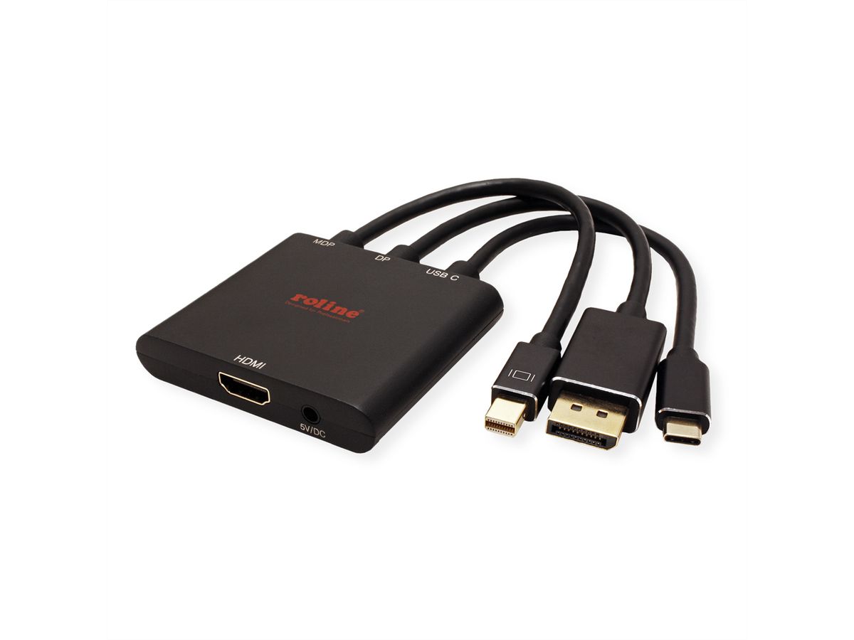 ROLINE Adapterkabel Mini DisplayPort / DisplayPort / Typ C - HDMI, Aktiv, 0,15 m