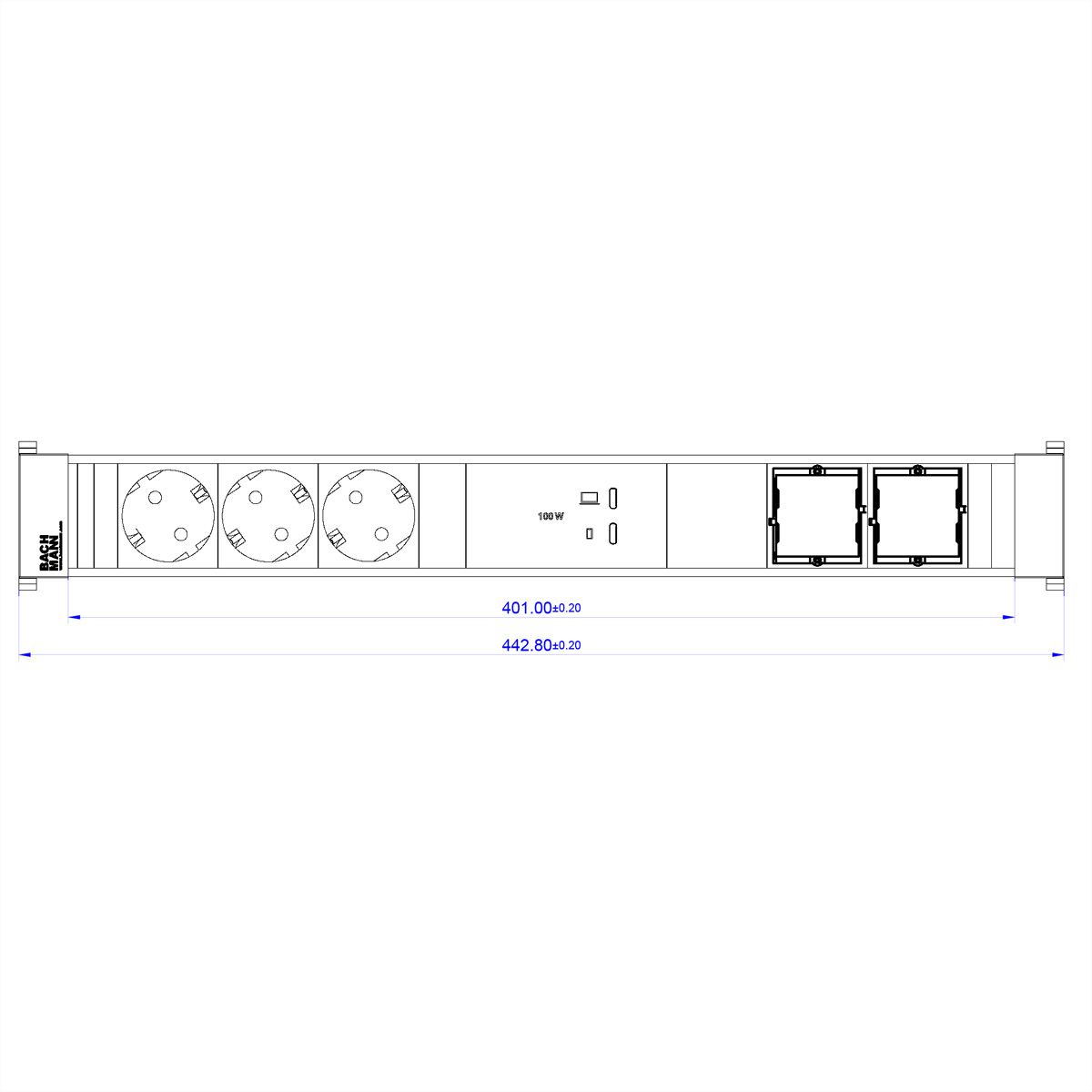 BACHMANN CONFERENCEF XL 3xCEE7/3, 2xCM 1xUSB C/C 100W