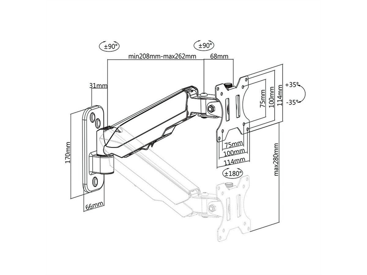 VALUE LCD-Arm, Wandmontage, 4 Gelenke, bis 8 kg, schwarz