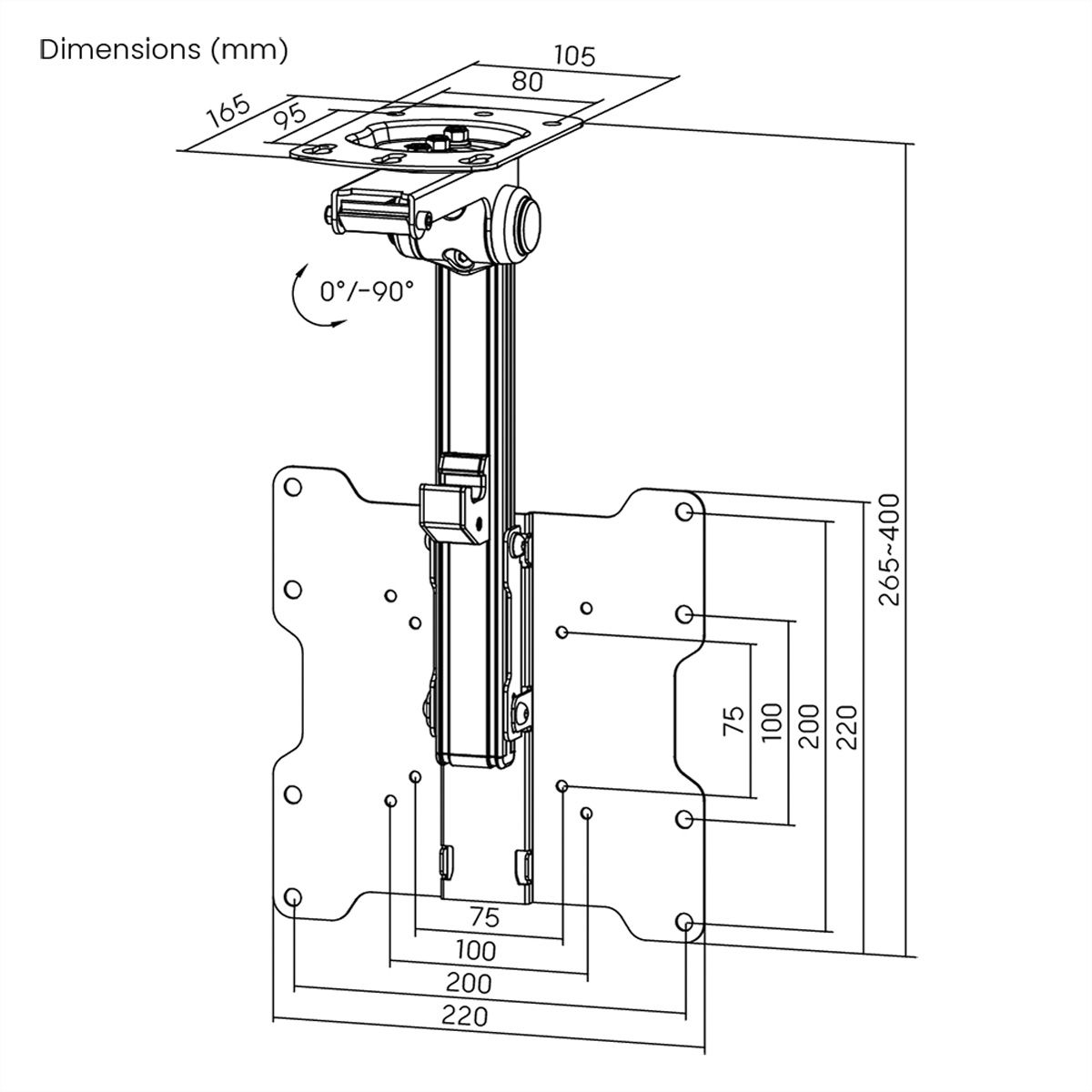 VALUE TV-Deckenhalterung, klappbar, 17-37 Zoll, bis 20 kg