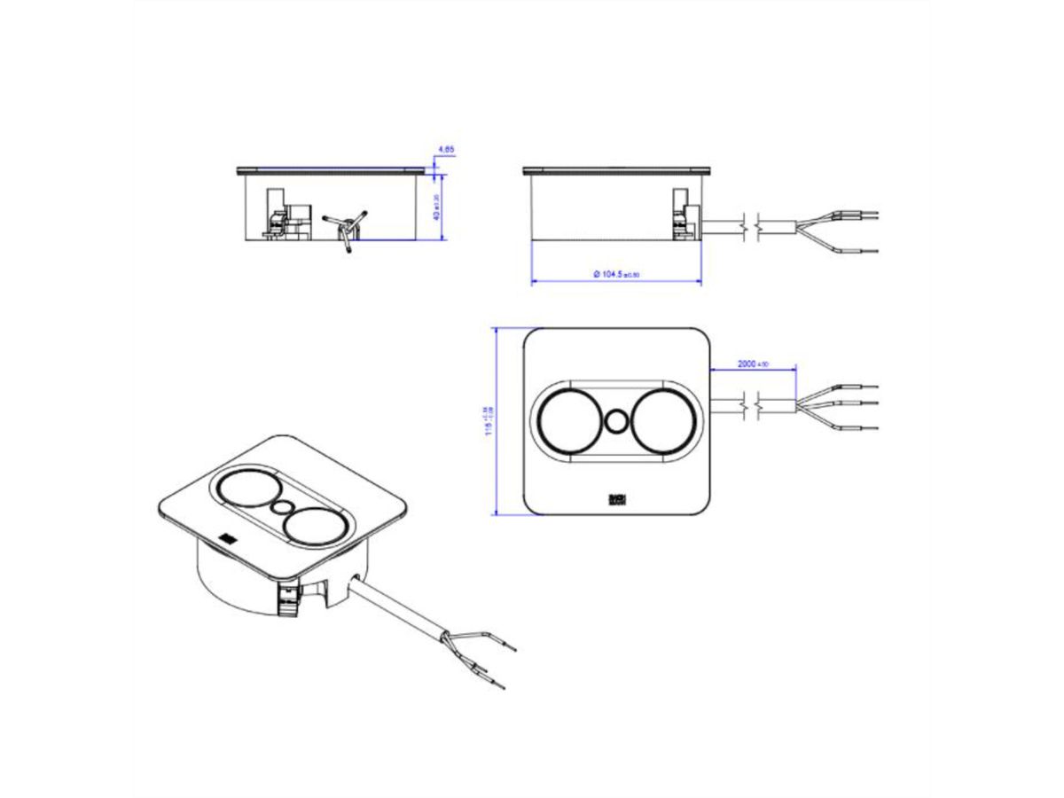 BACHMANN TWIST 2 1xUTE 1xUSB A/C 22W 2,0m AEH RAL9010 30GE eckig