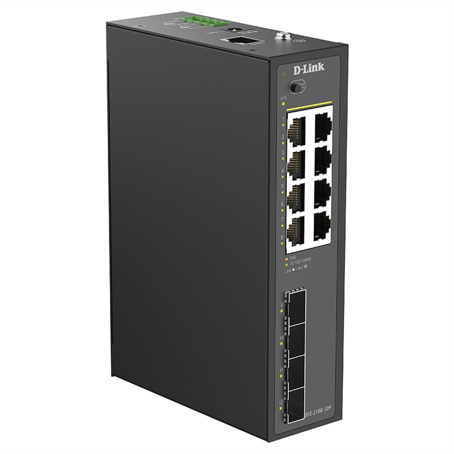 D-Link DIS-210G-12P 12-Port Switch, Smart Managed Gigabit PoE Industrial