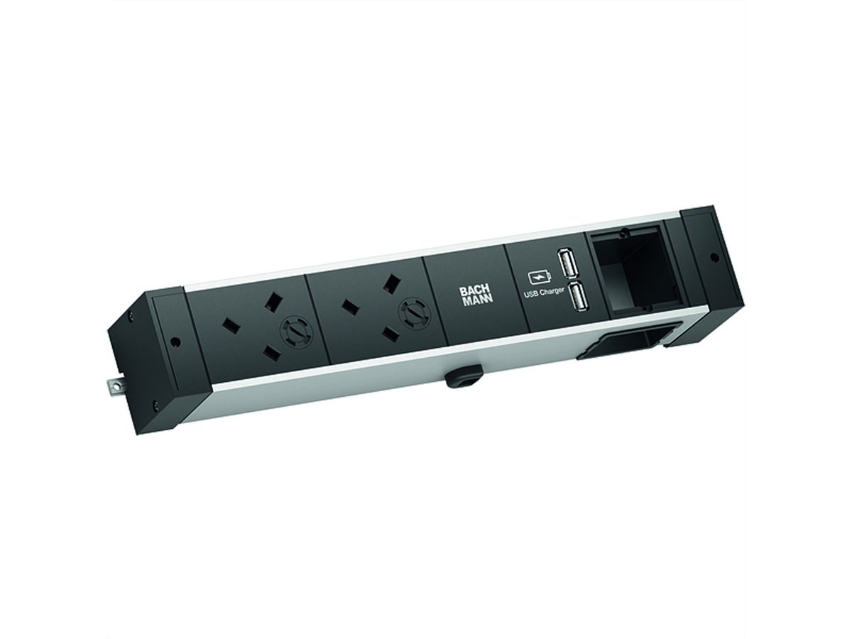 BACHMANN DESK RAIL 2xUK 1xCM, USB Charger 2,0m GST18 United Kingdom