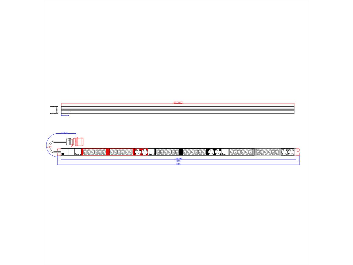 BACHMANN IT PDU ALU 1HE 36x C13 6x Schutzkontakt CEE 3x 32A rot