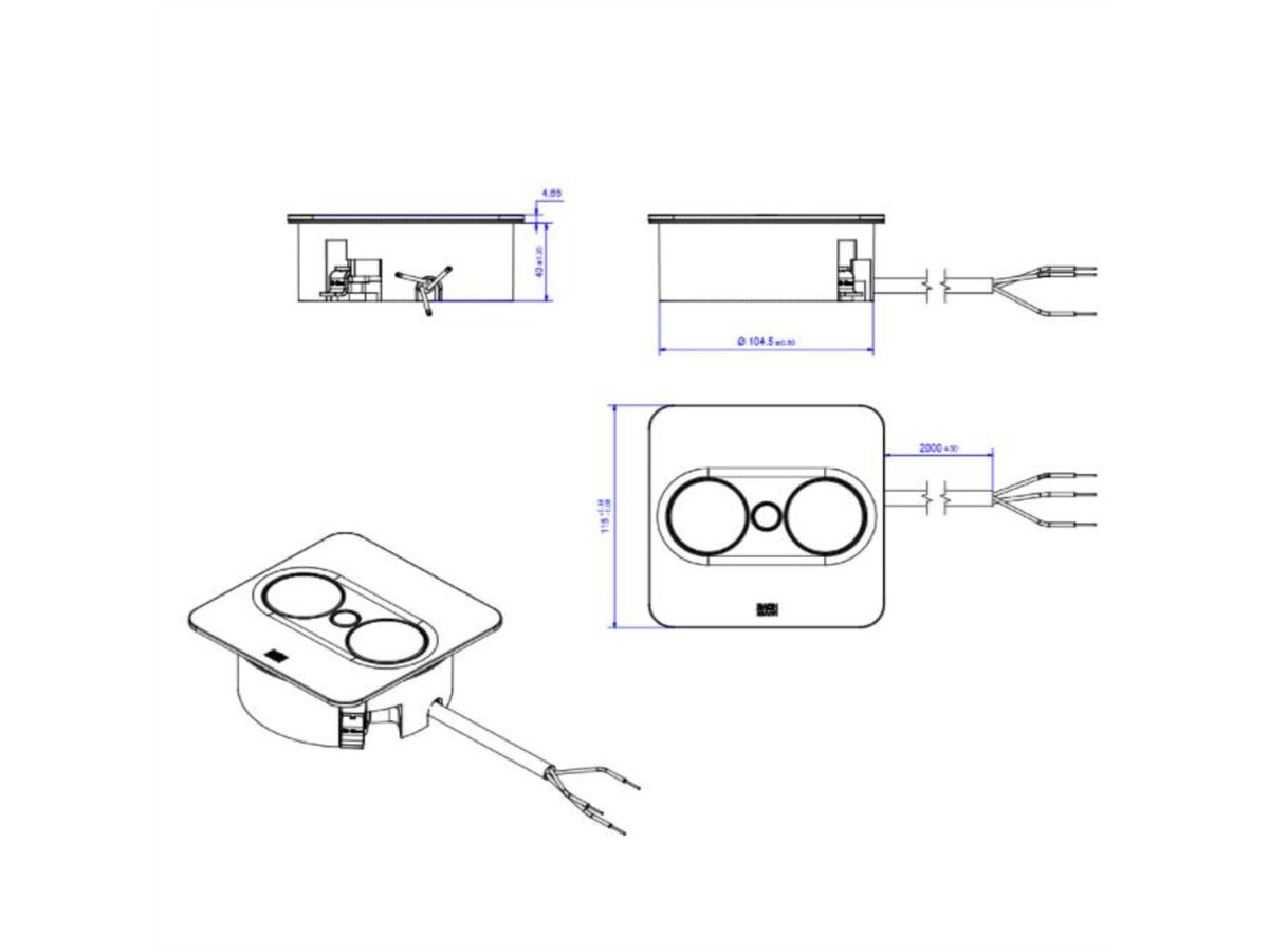 BACHMANN TWIST 2 1xUTE 1xUSB A/C 22W 2,0m AEH RAL9005 30GE eckig