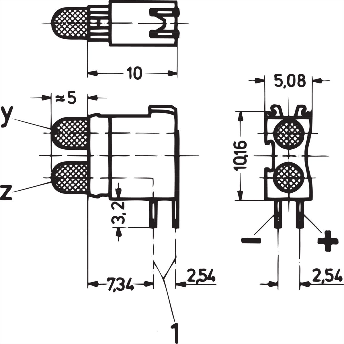SCHROFF Doppel-LED, kurze Bauform, x 3,2 mm - DOPPELLEUCHTDIODE GELB
