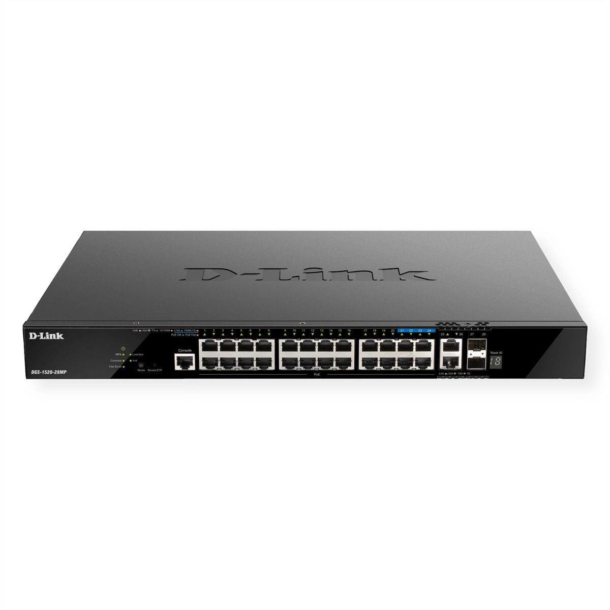 D-Link DGS-1520-28MP/E 28-Port Smart Managed PoE+ Gigabit Stack Switch, 4x 2.5 GE, 4x 10G