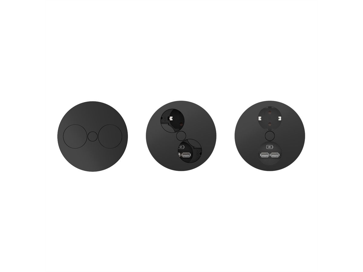 BACHMANN TWIST 1x Schutzkontakt, Aderendhülsen, USB-Charger, Schutzkontaktmontagestecker, schwarz, 2 m