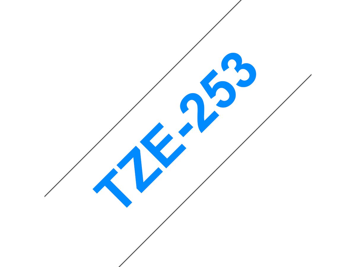 Brother TZE-253 Etiketten erstellendes Band Blau auf weiss