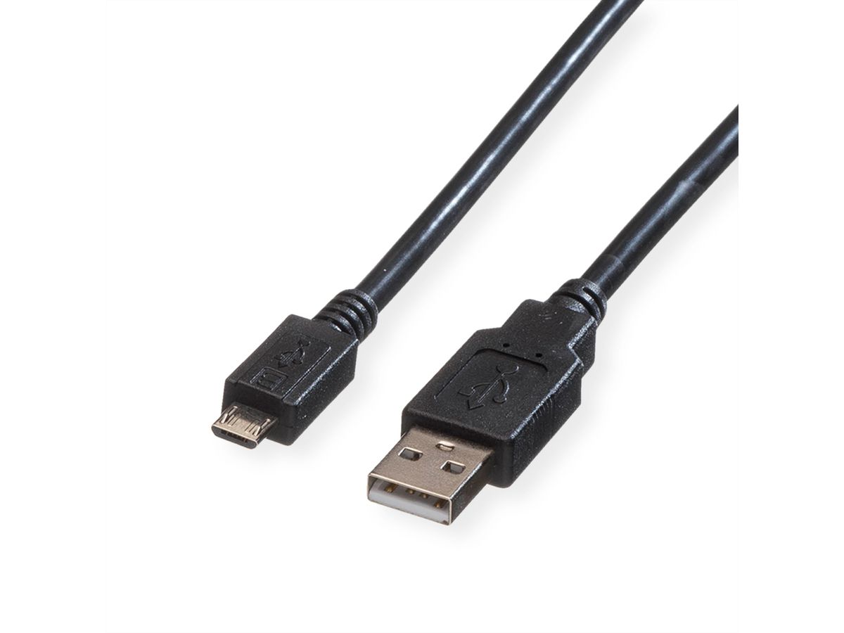 ROLINE USB 2.0 Kabel, USB A ST - Micro USB B ST, schwarz, 0,15 m