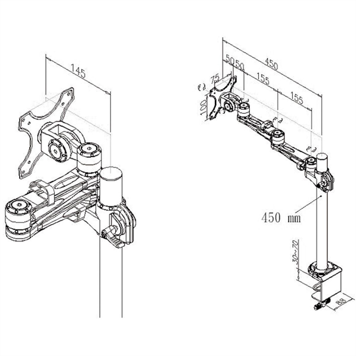 VALUE LCD-Arm Trägerstange, 4 Gelenke, Tischmontage, bis 10 kg
