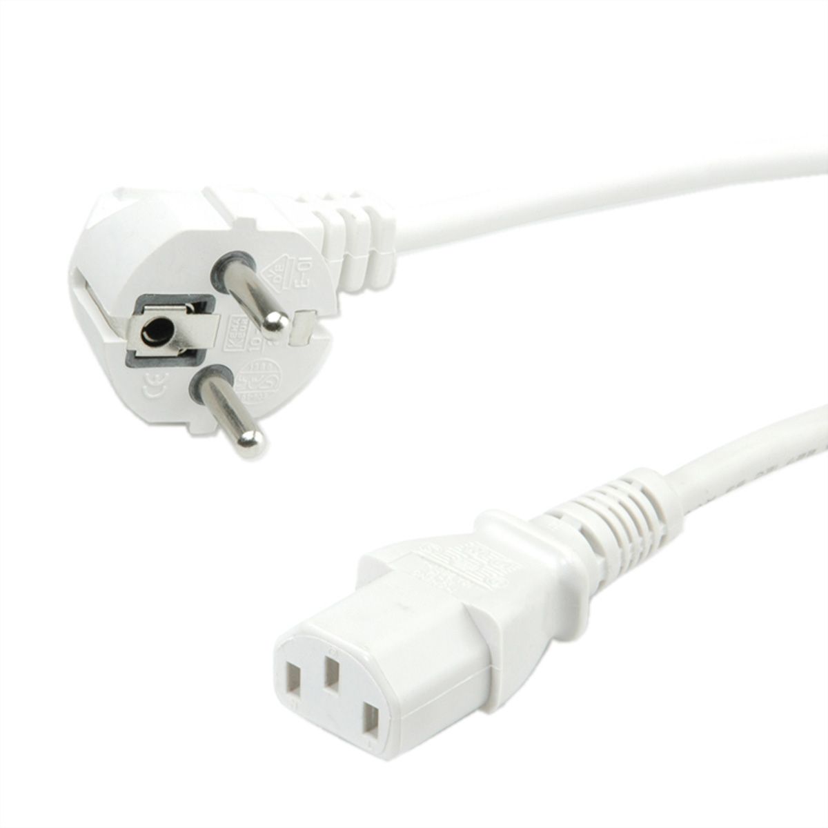 VALUE Netzkabel, CEE7/7-Stecker & IEC-Buchse gerade, weiß, 1,8 m
