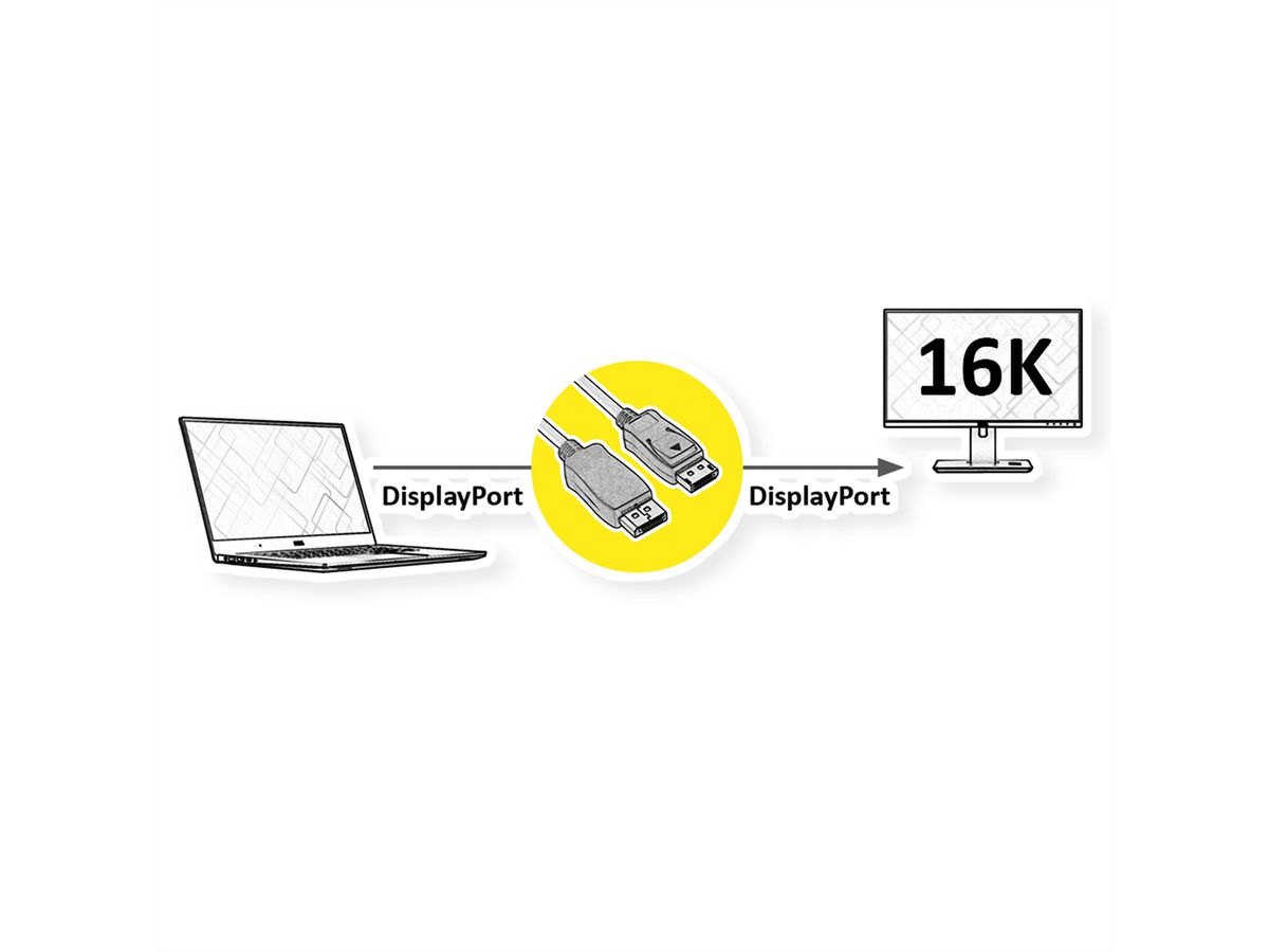 ROLINE DisplayPort Kabel, v2.1, 16K, DP ST - ST, schwarz, 2 m