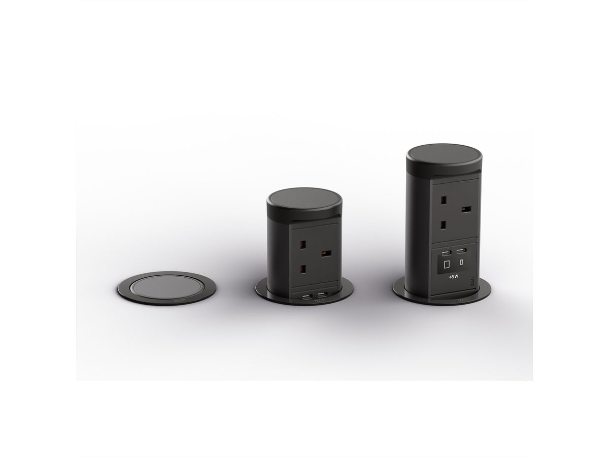 BACHMANN ELEVATOR2 1xUK, 1xUSB C/C 45W RAL9005 0,5m ISV