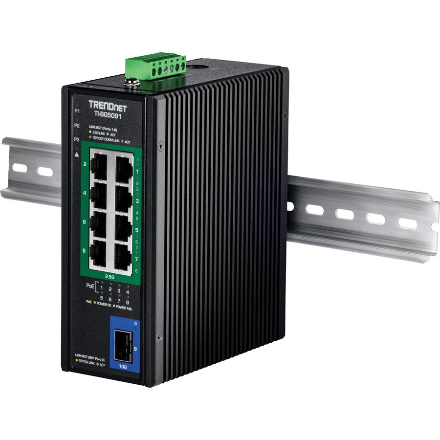 TRENDnet TI-BG5091 Industrial DIN-Rail Switch 2,5G 9-Port PoE++ mit 10G Ports