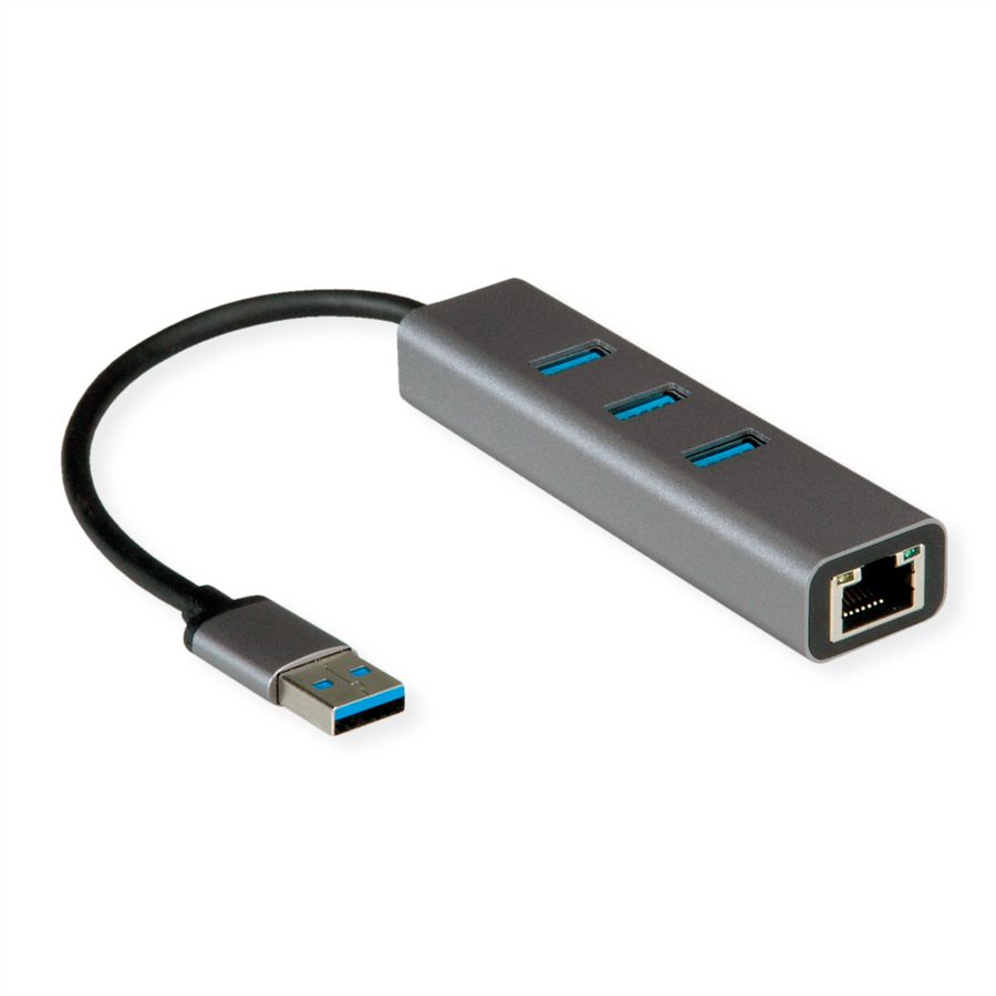 ROLINE USB-A zu Gigabit Ethernet Konverter + Hub
