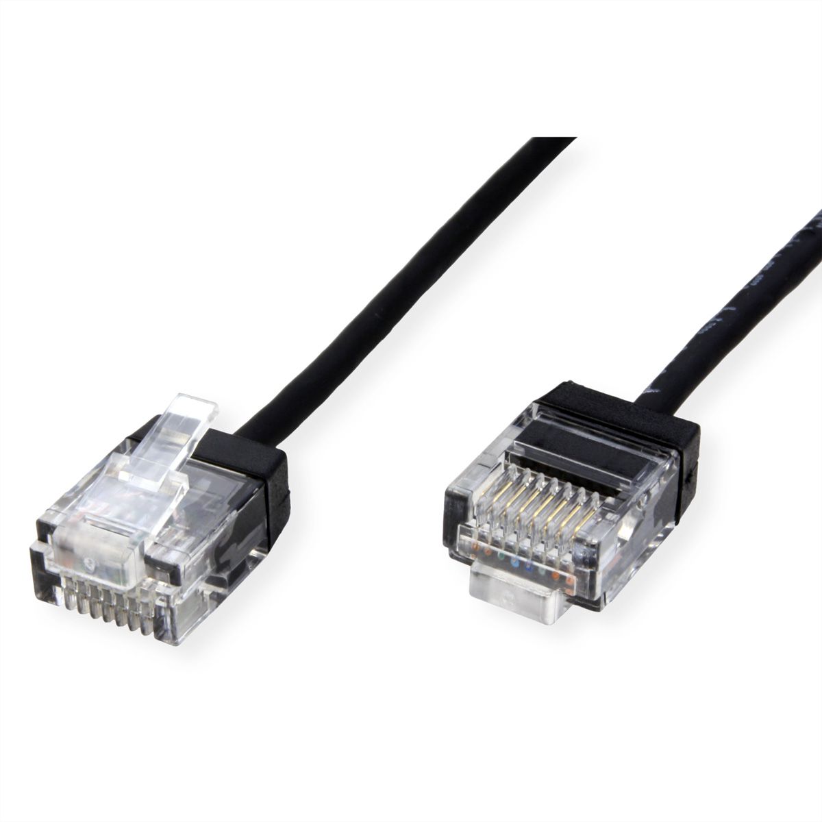 ROLINE UTP DataCenter Patchkabel Cat.6A (Class EA), LSOH, slim, extra kurzer Stecker, schwarz, 2 m