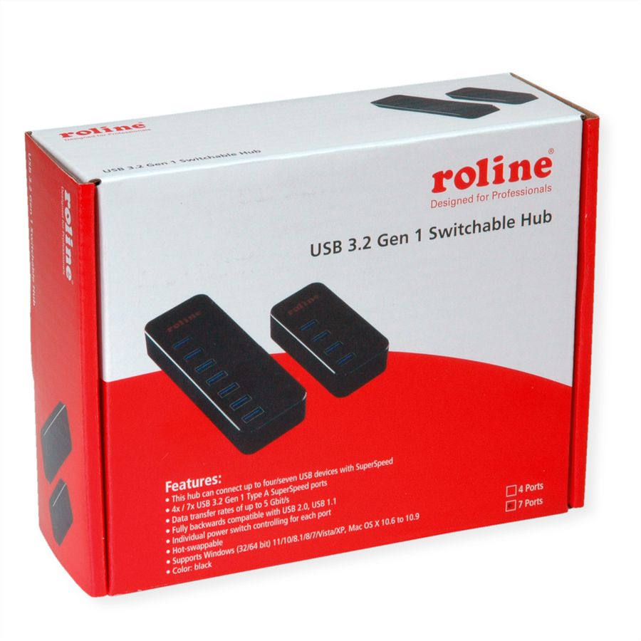 ROLINE USB 3.2 Gen 1 Notebook Hub, 7 Ports, einzeln schaltbar